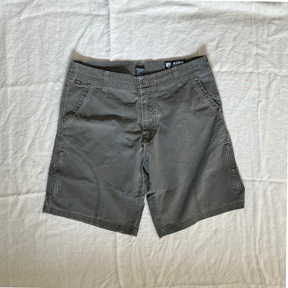 Kuhl Cargo Utility Shorts Mens 34 Kahki Green Vintage Patinadye